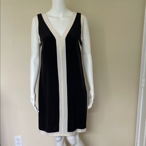Club Monaco Black and Cream V-Neck Midi Dress